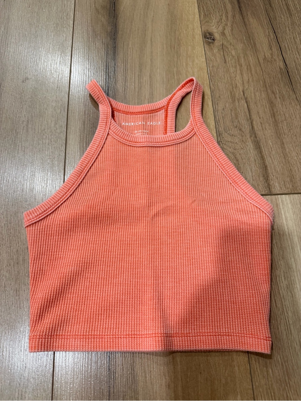 American Eagle Outfitters Coral Ribbed Halter Crop Tank